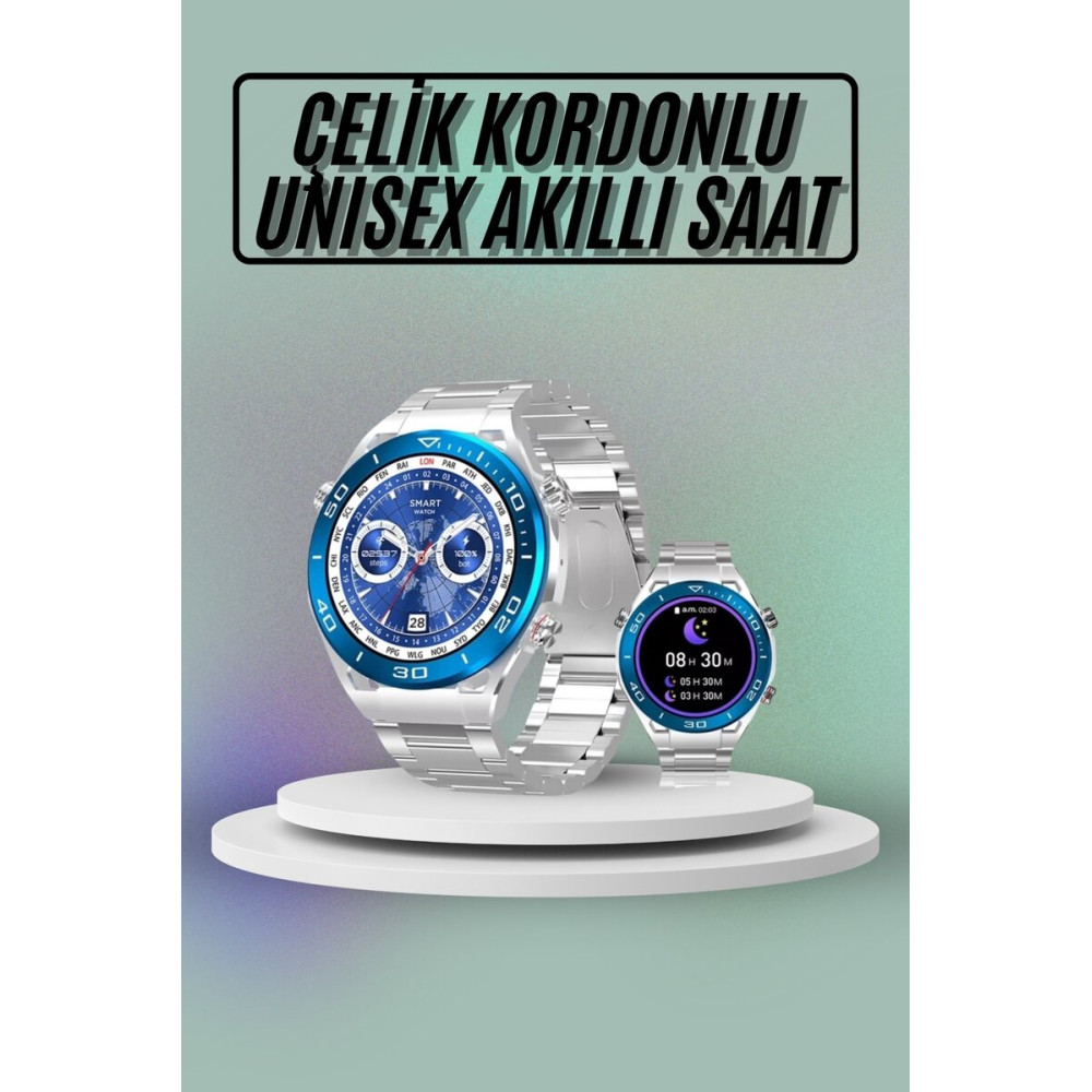 Akıllı Saat Çelik Kordonlu Amoled Ekran Android ve İOS Uyumlu Çağrı Ce