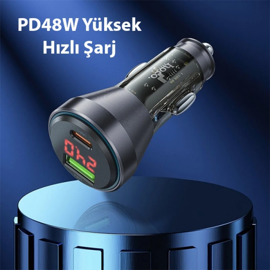 HOCO NZ12B Unimpeded PD48W USB + Type-C Araç Çakmaklık Hızlı Şarj Alet