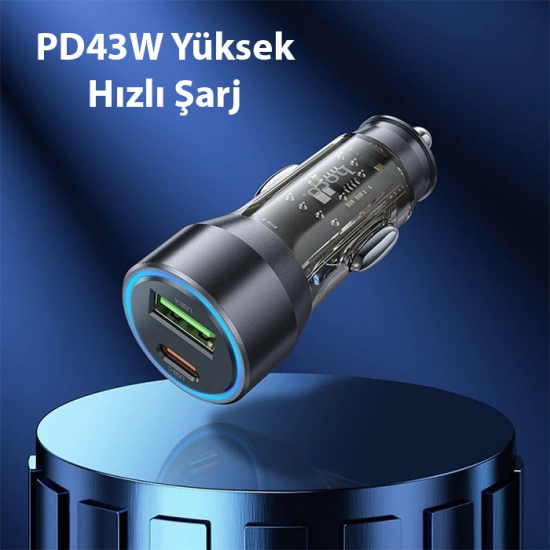 HOCO NZ12A Action PD43W USB + Type-C Araç Çakmaklık Hızlı Şarj Aleti +