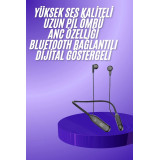 100 Saat Kablolu Boyun Askılı Dijital Göstergeli Bluetooth Kulaklığı