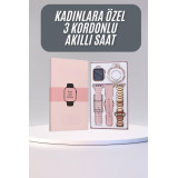 Akıllı Saat 3 Kordonlu Ve Aksesuarlı Bayanlar Için Şık Rose renk