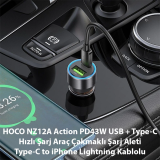 HOCO NZ12A Action PD43W USB + Type-C Araç Çakmaklık Hızlı Şarj Aleti +