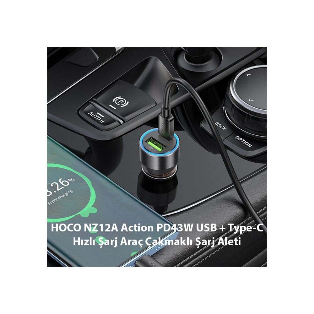 HOCO NZ12A Action PD43W USB + Type-C Hızlı Şarj Araç Çakmaklı Şarj Ale