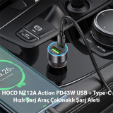 HOCO NZ12A Action PD43W USB + Type-C Hızlı Şarj Araç Çakmaklı Şarj Ale