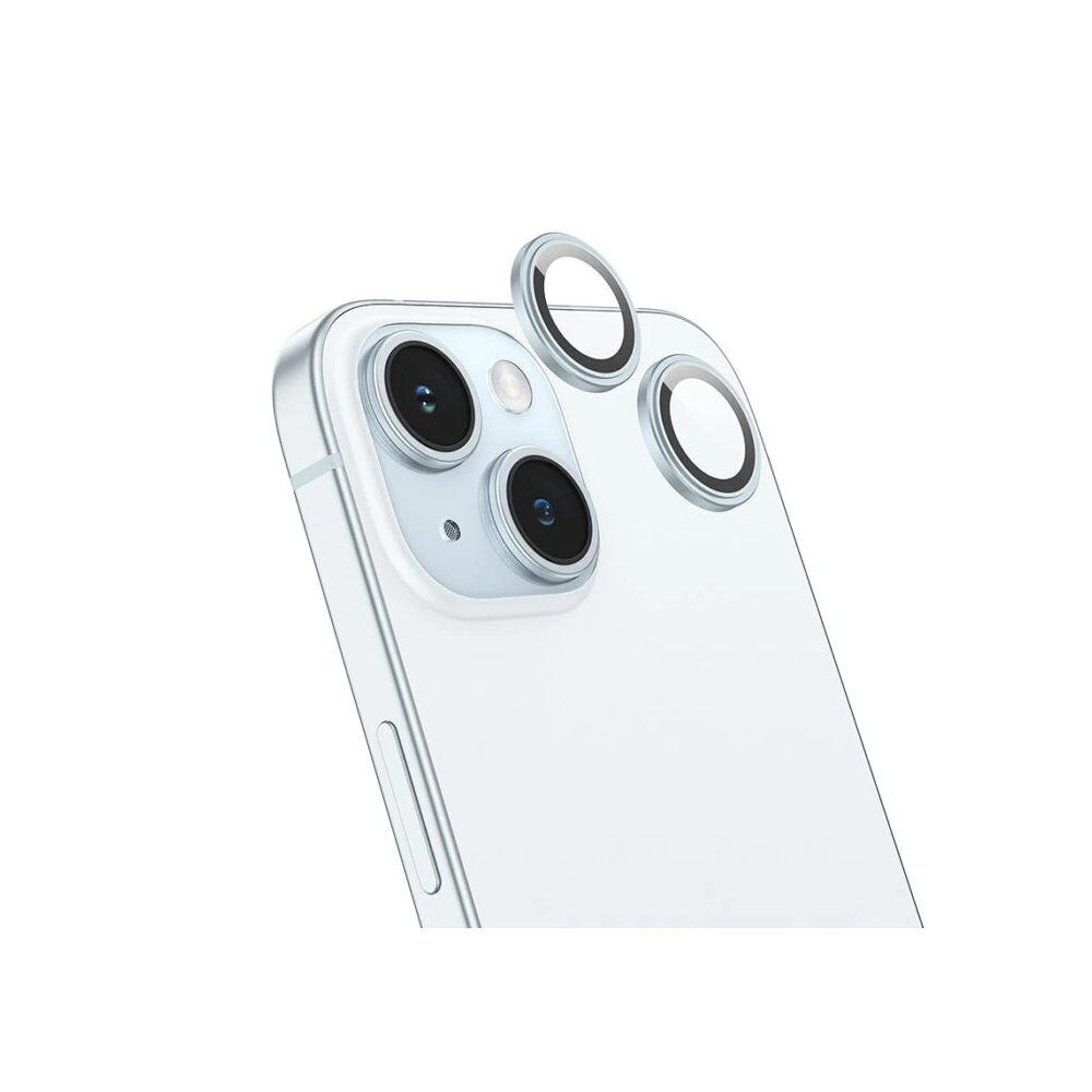 HOCO Crystal Clear iPhone 15-15 Plus HD 3D Metal Çerçeveli Kamera Koru