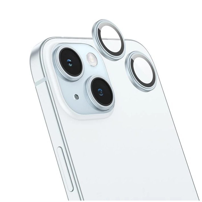 HOCO Crystal Clear iPhone 15-15 Plus HD 3D Metal Çerçeveli Kamera Koru
