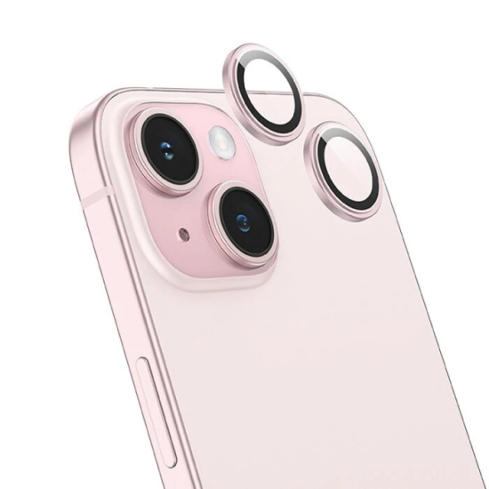 HOCO Crystal Clear iPhone 15-15 Plus HD 3D Metal Çerçeveli Kamera Koru