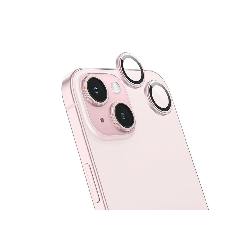 HOCO Crystal Clear iPhone 15-15 Plus HD 3D Metal Çerçeveli Kamera Koru
