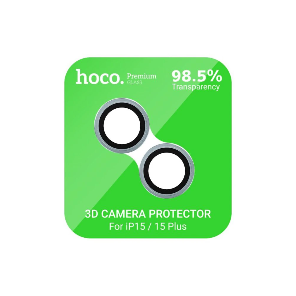 HOCO Crystal Clear iPhone 15-15 Plus HD 3D Metal Çerçeveli Kamera Koru