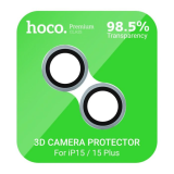 HOCO Crystal Clear iPhone 15-15 Plus HD 3D Metal Çerçeveli Kamera Koru