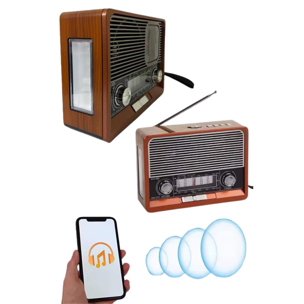 Saatli Fenerli Bluetooth Nostaljik Radyo AUX SD USB Girişli Bluetooth 