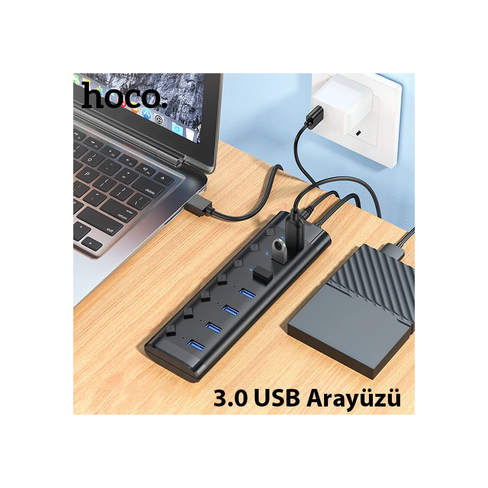Hoco HB40 7xUSB 2.0 Anahtarlı USB Hızlı Şarj ve Veri Okuyucu