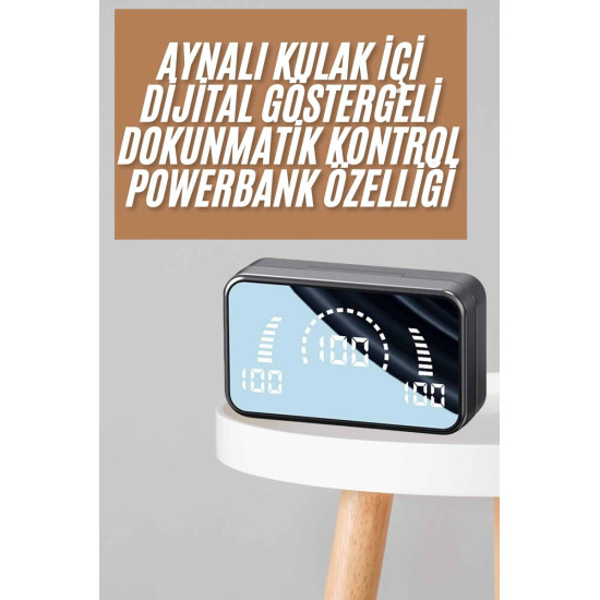 Powerbankli Bluetooth Kulaklık Yüksek Ses Aynalı Çift Dijital Gösterge