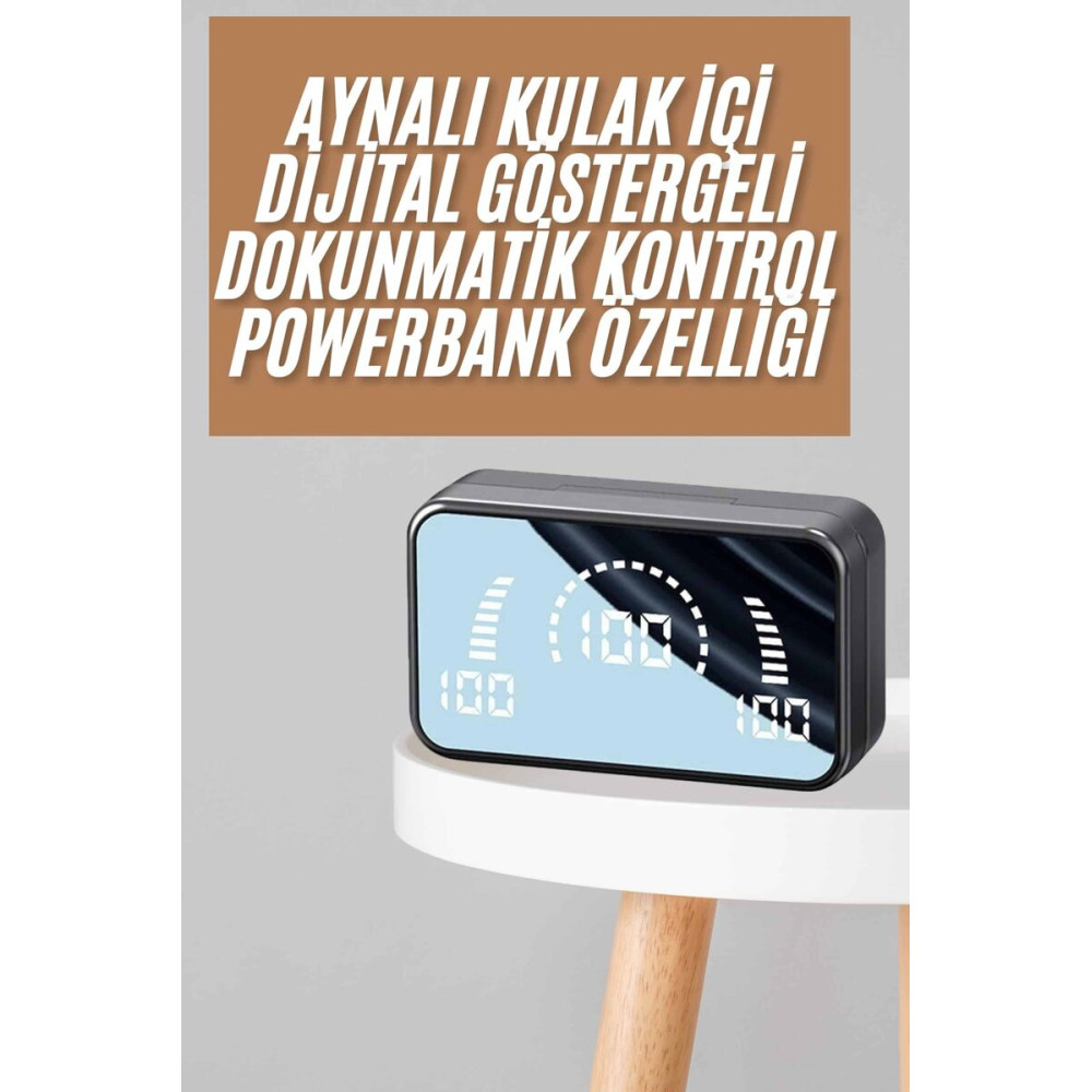 Powerbankli Bluetooth Kulaklık Yüksek Ses Aynalı Çift Dijital Gösterge