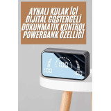 Powerbankli Bluetooth Kulaklık Yüksek Ses Aynalı Çift Dijital Gösterge