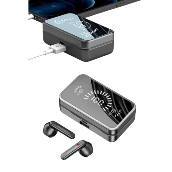 Powerbankli Bluetooth Kulaklık Yüksek Ses Aynalı Çift Dijital Gösterge