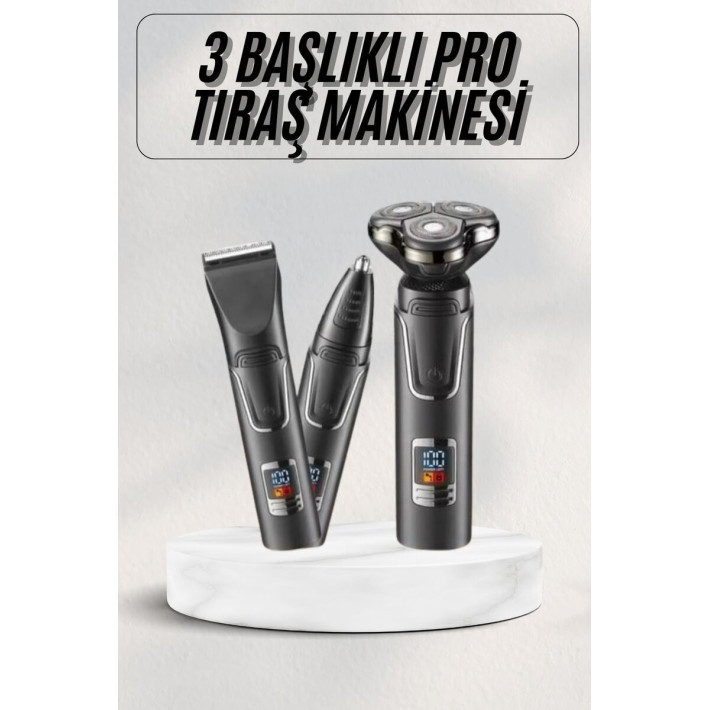 Yüksek Performanslı 3 Başlıklı Profesyonel Şarjlı Islak ve Kuru Kullan