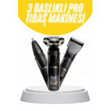 Tıraş Makinesi Profesyonel 3in1 Dijital Göstergeli 3 Başlıklı Erkek Ba