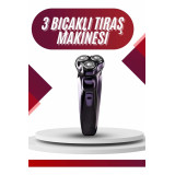3 Bıçaklı Döner Başlıklı Sakal Sıfır Alma Tıraş Makinesi Profesyonel P
