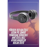 Bluetooth Kablosuz Kulaklık Siyah Wireless 5.0 Kulak Üstü Uzun Pil Ömr