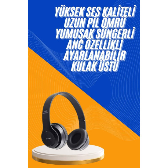 Wireless 5.0 Bluetooth Kablosuz Kulaklık ANC Özellikli Kulak Üstü Ayar