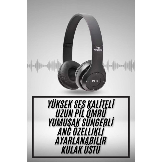 Kulak Üstü Bluetooth Kulaklık Yüksek Ses Kaliteli Ayarlanabilir