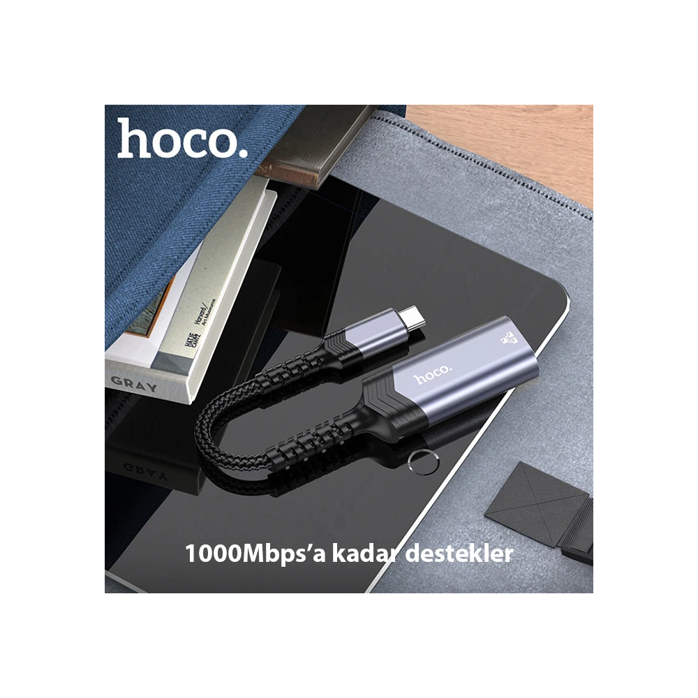 Hoco UA26 Type-c OTG RJ45 İnternet Adaptörü Dönüştürücü 1000 Mbps