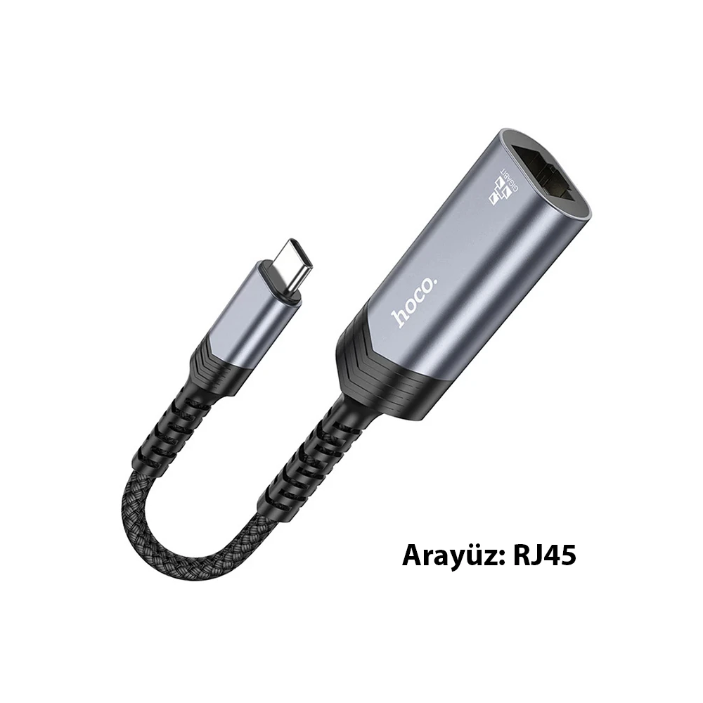 Hoco UA26 Type-c OTG RJ45 İnternet Adaptörü Dönüştürücü 1000 Mbps