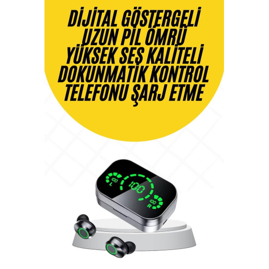 Kablosuz Bluetooth Kulaklık Çift Telefon Destekli Powerbankli Dijital 