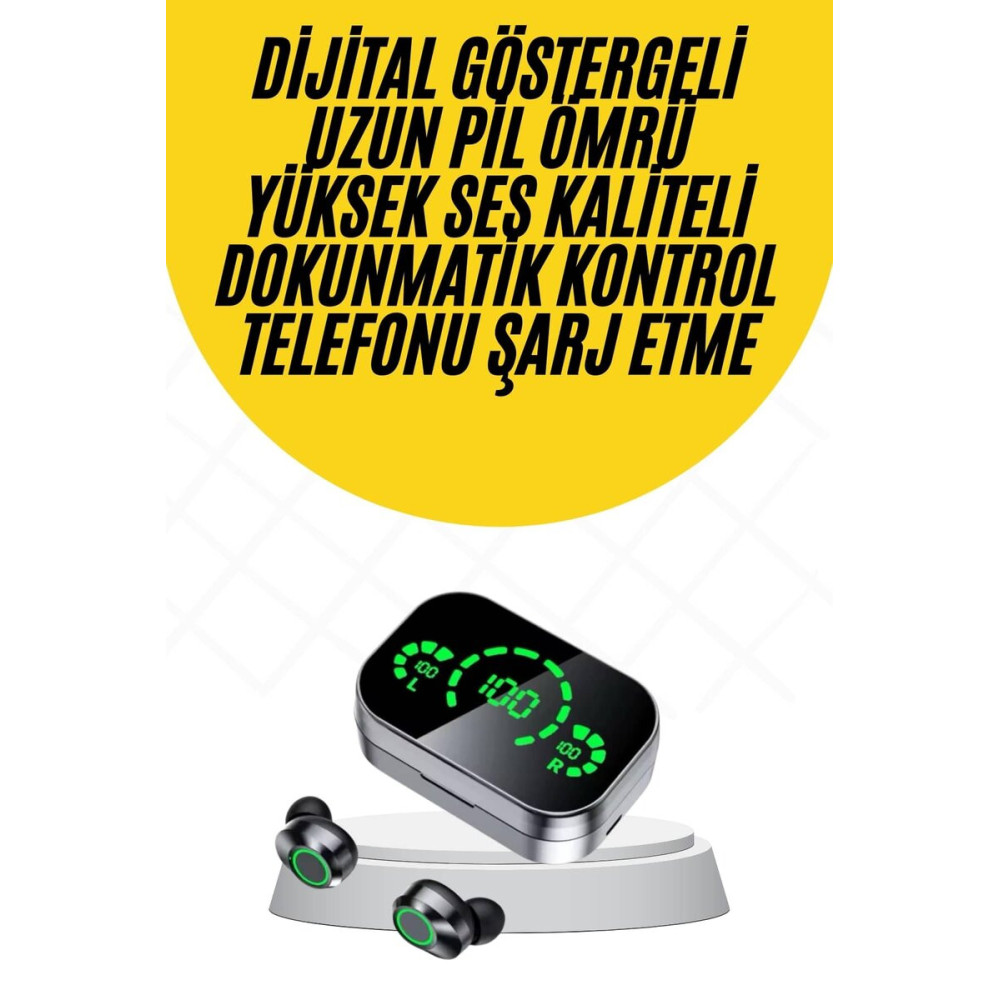 Kablosuz Bluetooth Kulaklık Çift Telefon Destekli Powerbankli Dijital 
