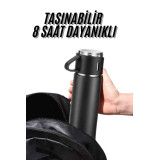 Termos Seti 3'lü Bardak Seti Isı Dayanıklı Siyah Paslanmaz Çelik Vakum