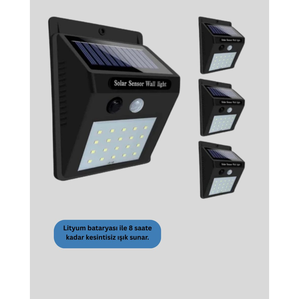 Hareket Sensörlü Solar Lamba | 120° Algılama Açısı 3-4 Metre Mesafe Su