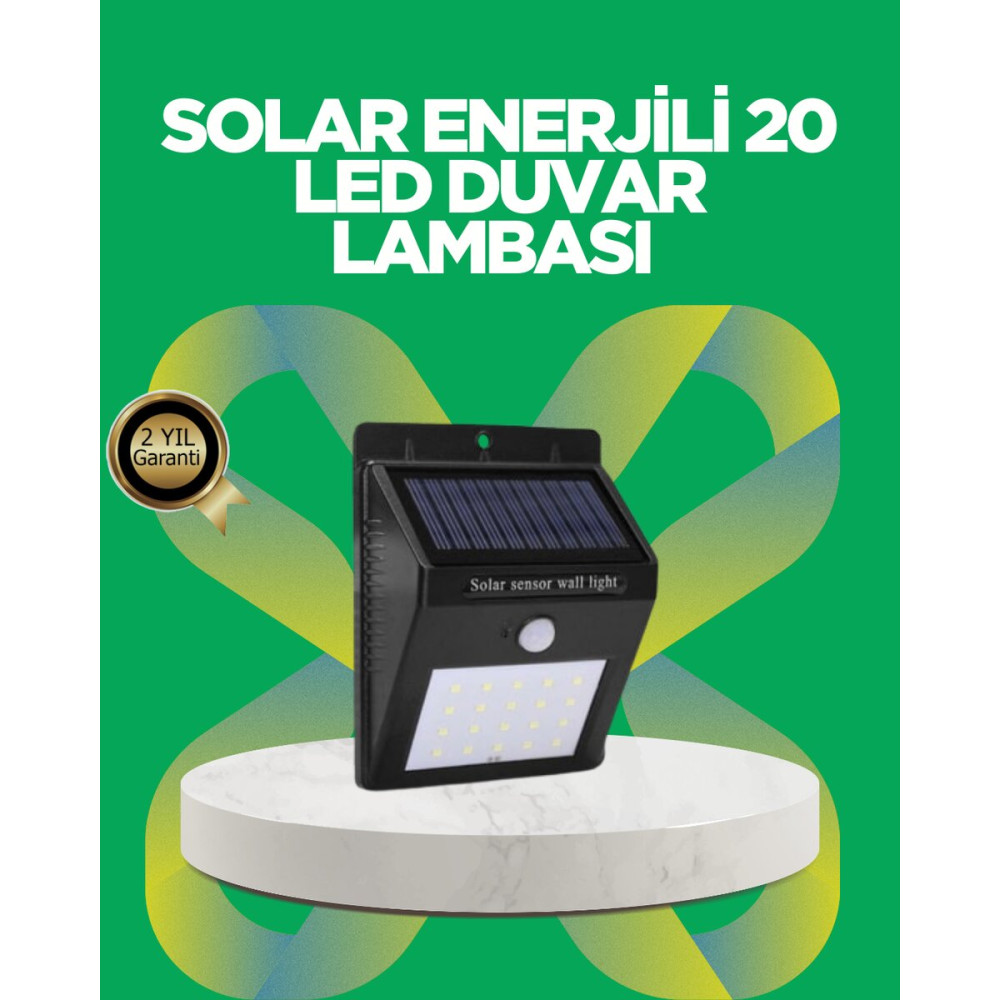 Solar Enerjili 20 LED Hareket Sensörlü Duvar Lambası