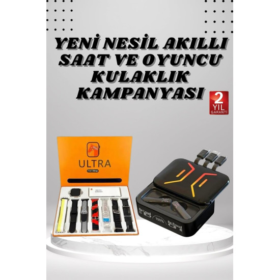 Powerbank Kulaklık ve 7 Kordonlu Akıllı Saat Çoklu Şarj Girişi Bluetoo