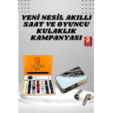 Aynalı Bluetooth Kulaklık ve 7 Kordonlu Akıllı Saat Dijital Göstergeli