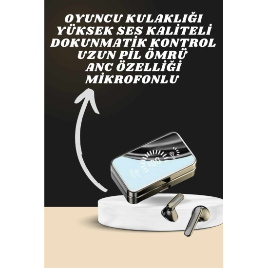 Aynalı Bluetooth Kulaklık ve 7 Kordonlu Akıllı Saat Dijital Göstergeli