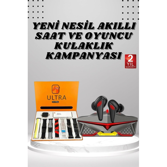 7 Kordonlu Akıllı Saat Ve Oyuncu Kulaklığı Bluetooth Bağlantılı Androi