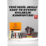 7 Kordonlu Akıllı Saat Ve Oyuncu Kulaklığı Bluetooth Bağlantılı Androi