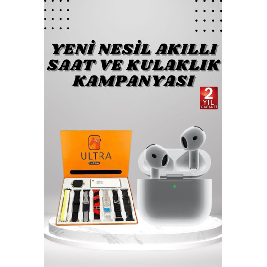 7 Kordonlu Akıllı Saat Ve 3.Nesil Kulaklık Dokunmatik Ekran Sesli Görü