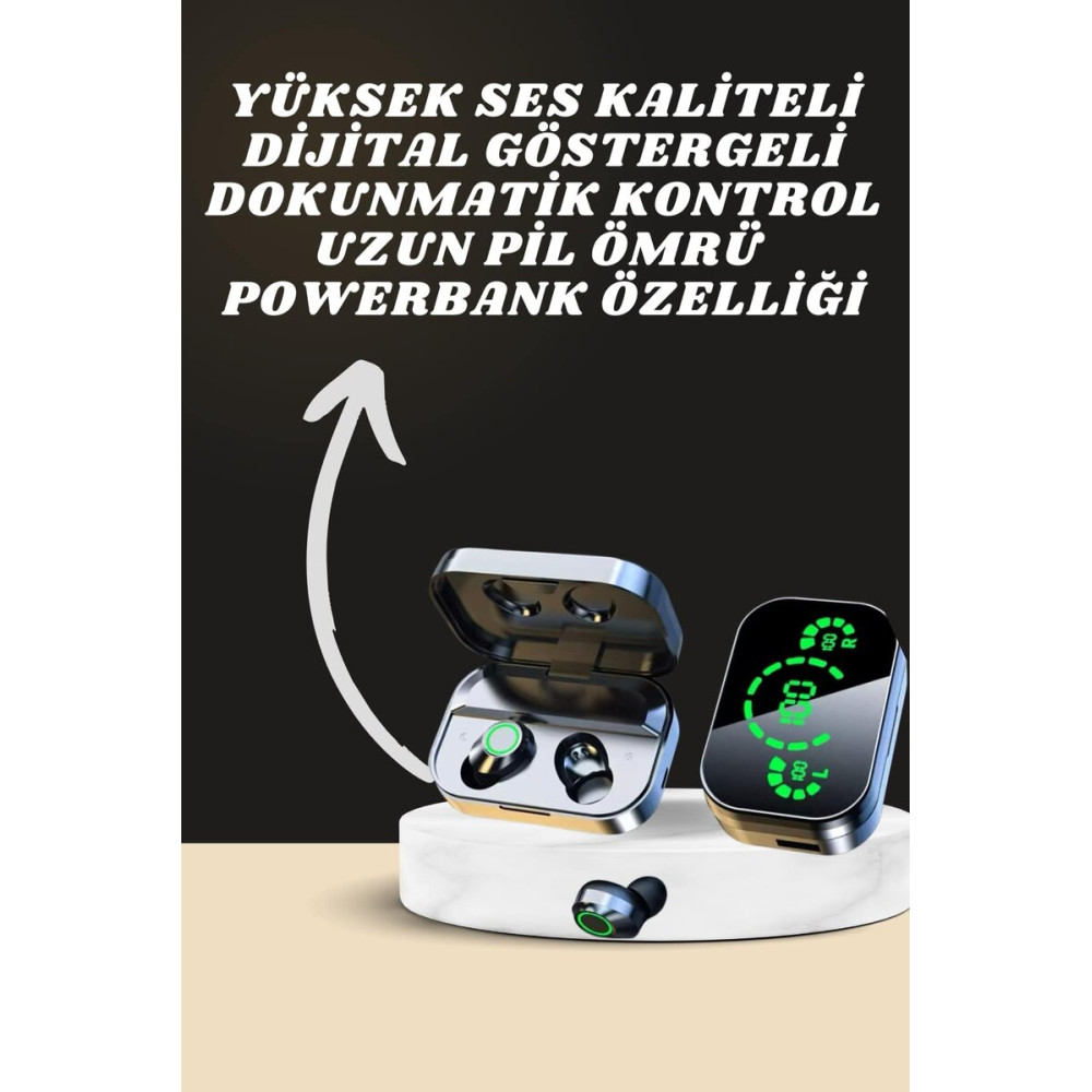 7 Kordonlu Akıllı Saat Ve Aynalı Bluetooth Kulaklık Powerbank Dijital 