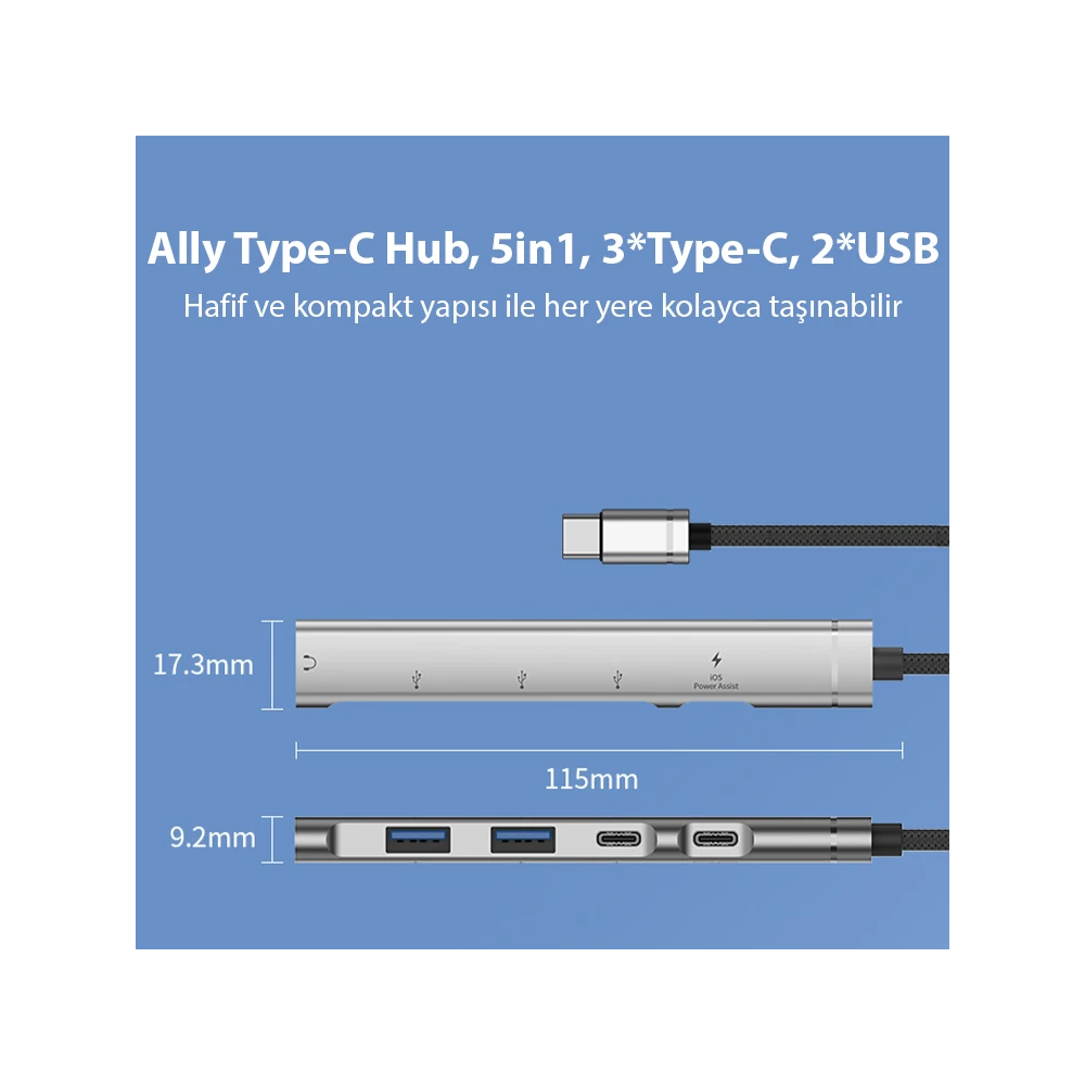 Ally HB01 5In1 Type C Dönüştürücü Adaptör Hub Çoklayıcı
