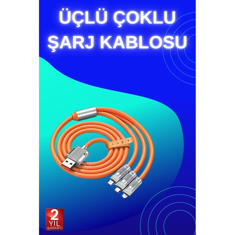 3 İn 1 Süper Hızlı Şarj Kablosu Android ve İOS Uyumlu Silikon Şarj Kab