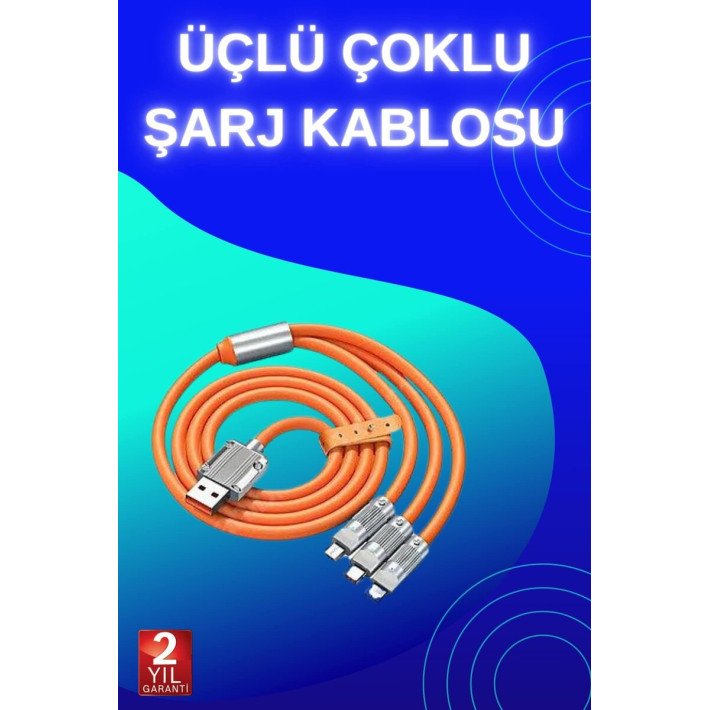 3 İn 1 Süper Hızlı Şarj Kablosu Android ve İOS Uyumlu Silikon Şarj Kab