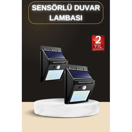 Bahçe Aydınlatma Sensörlü Güneş Enerjili Duvar Lambası 40 Led Işık