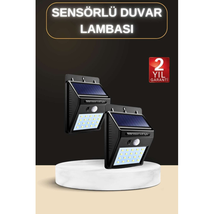 Bahçe Aydınlatma Sensörlü Güneş Enerjili Duvar Lambası 40 Led Işık