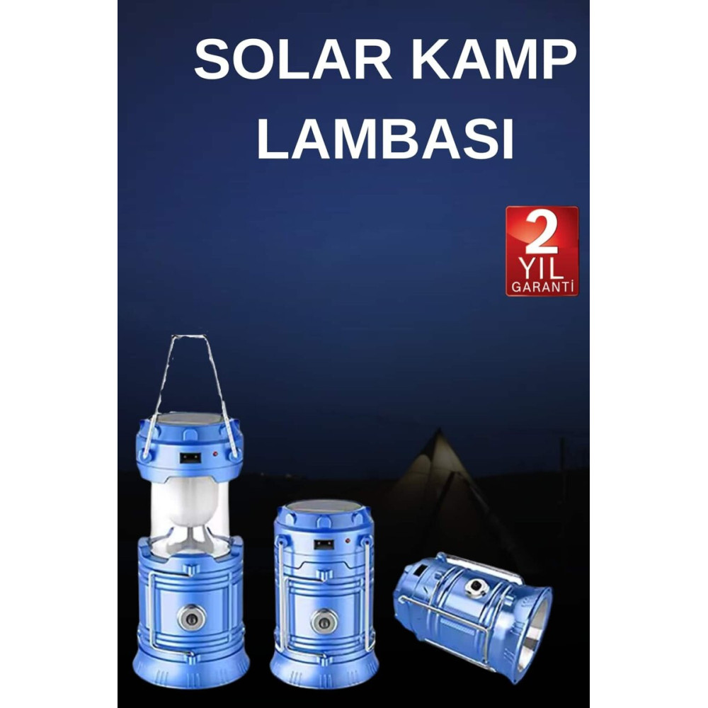 Solar Şarjlı Kamp Lambası Güneş Enerjili Kızaklı Kamp Feneri Çadır Fen