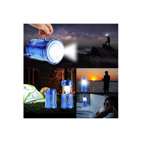 Solar Şarjlı Kamp Lambası Güneş Enerjili Kızaklı Kamp Feneri Çadır Fen
