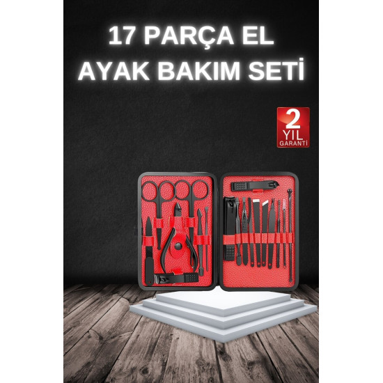 17 Parça Manikür Seti Taşınabilir Özel Çantalı El ve Ayak Bakımı Tırna