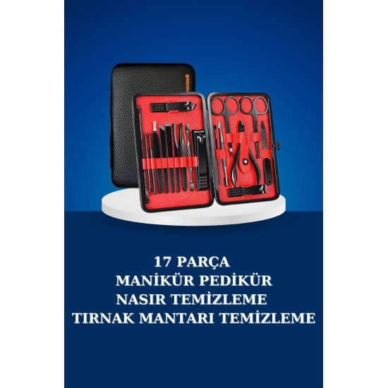 17 Parça Manikür Seti Taşınabilir Özel Çantalı El ve Ayak Bakımı Tırna