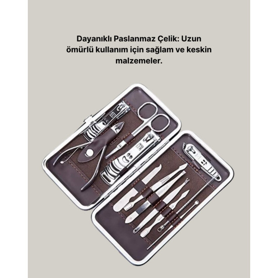 Profesyonel Tırnak Bakım Seti Çelik Aletli Şık Deri Çantalı